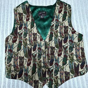 Katch Me West Women's Multicolor Boots Print Western Vest Size XL Button Front